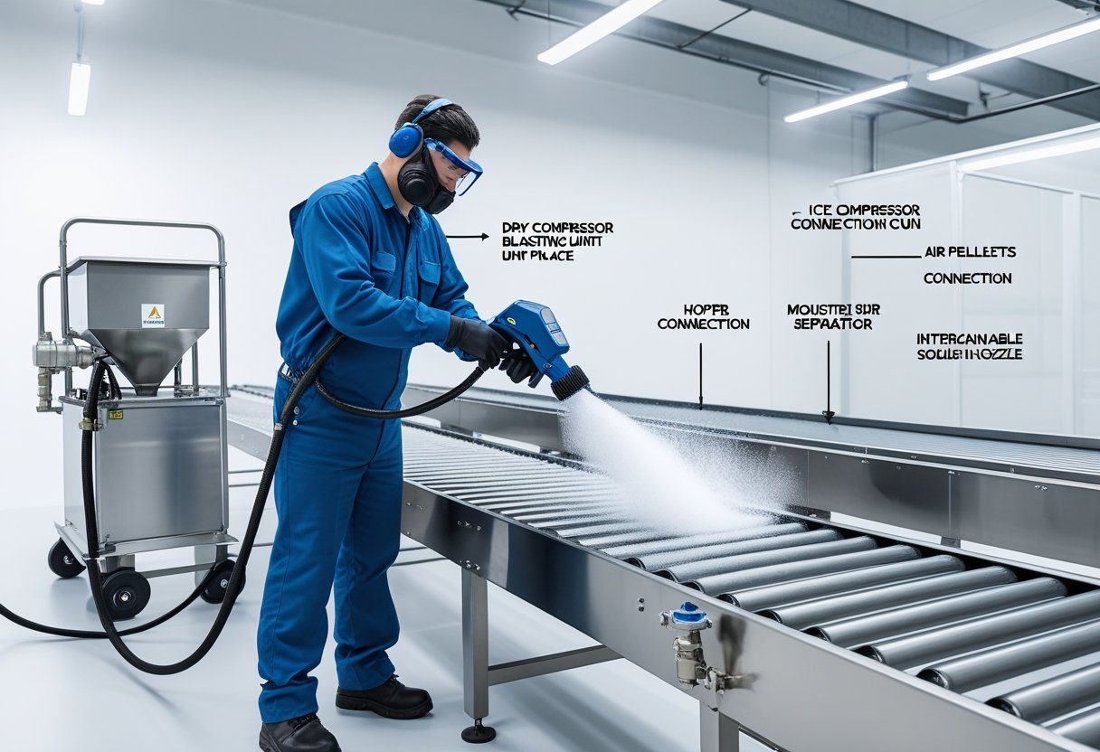 In-Place Conveyor Belt Cleaning with Dry Ice Blasting
